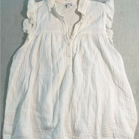 J. Crew Factory Cream Ruffle Sleeve Gauzy Blouse (Large / L) - Picture 3 of 6